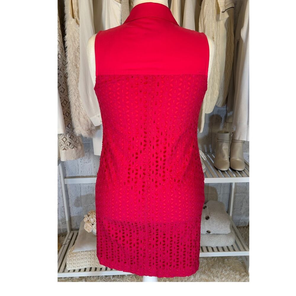 Cece Women's Sz 10 Bright Pink Lined Eyelet Sleeveless Sheath Shirt Dress #0327 - Picture 8 of 14